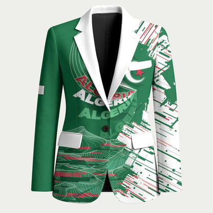 Custom Algeria Football Blazer Glitch Effect Desert Lines And Star Crescent