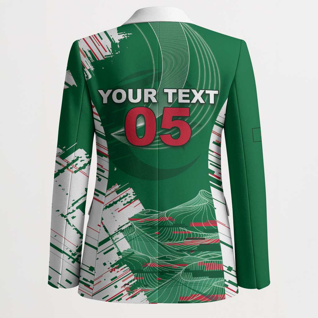Custom Algeria Football Blazer Glitch Effect Desert Lines And Star Crescent