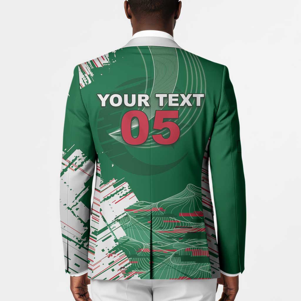 Custom Algeria Football Blazer Glitch Effect Desert Lines And Star Crescent