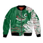 Custom Algeria Football Bomber Jacket Glitch Effect Desert Lines And Star Crescent