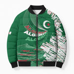 Custom Algeria Football Bomber Puffer Jacket Glitch Effect Desert Lines And Star Crescent