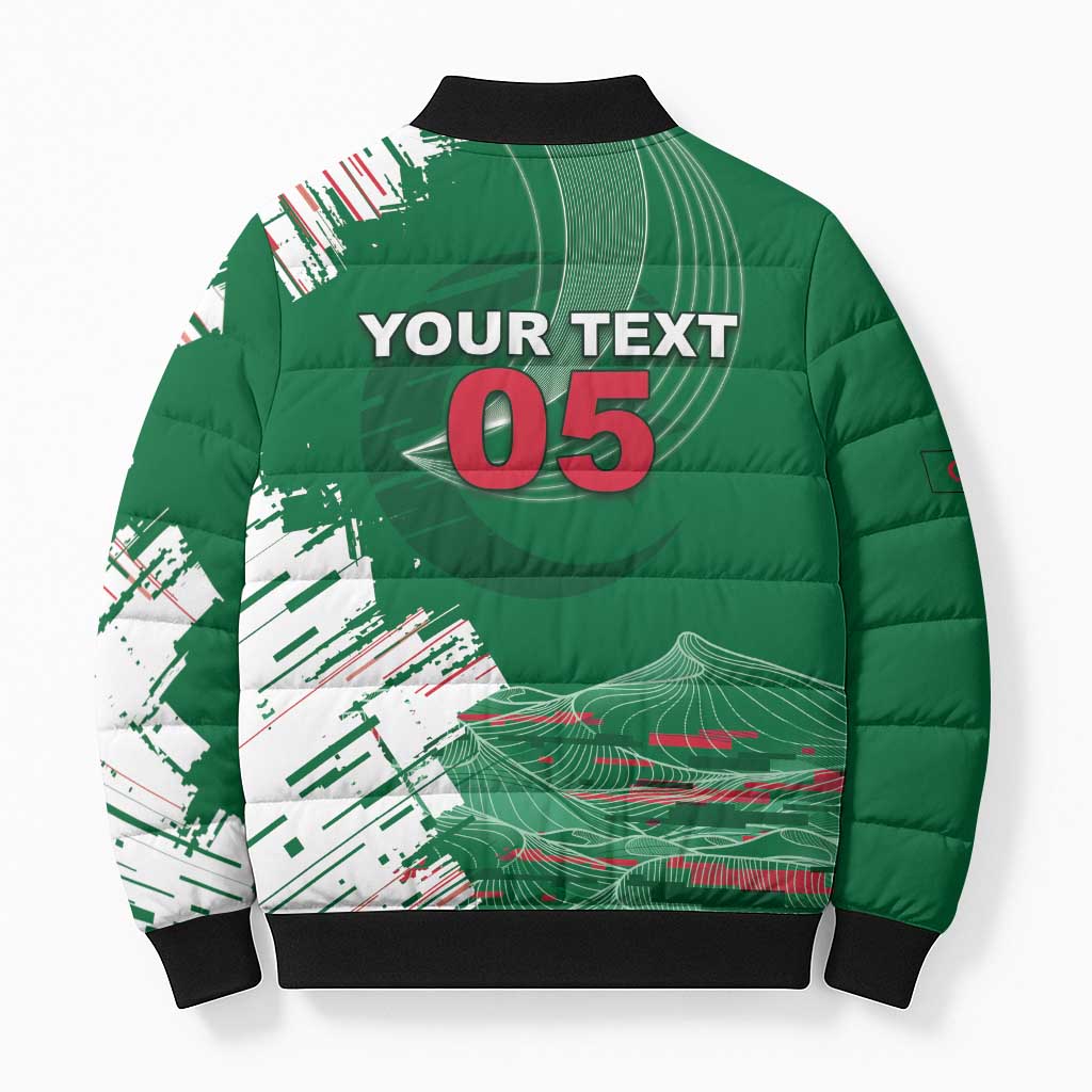 Custom Algeria Football Bomber Puffer Jacket Glitch Effect Desert Lines And Star Crescent