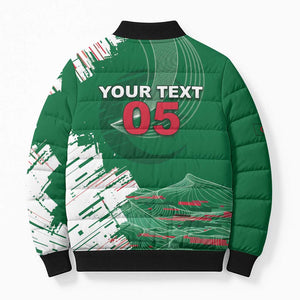 Custom Algeria Football Bomber Puffer Jacket Glitch Effect Desert Lines And Star Crescent
