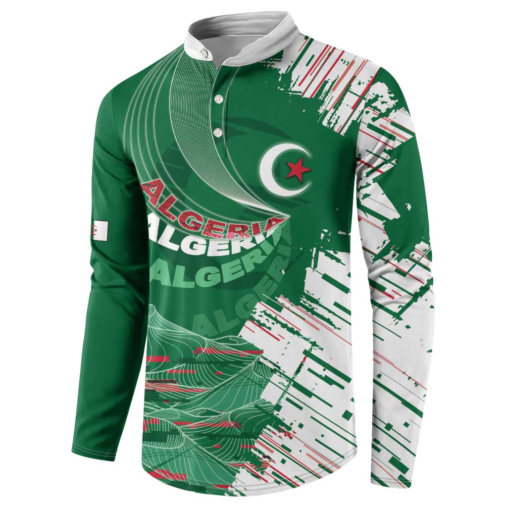 Custom Algeria Football Button Sweatshirt Glitch Effect Desert Lines And Star Crescent