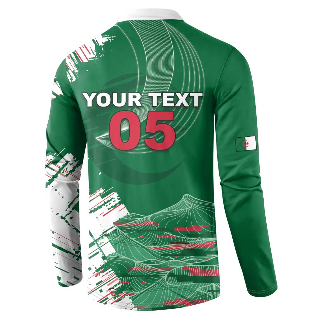 Custom Algeria Football Button Sweatshirt Glitch Effect Desert Lines And Star Crescent