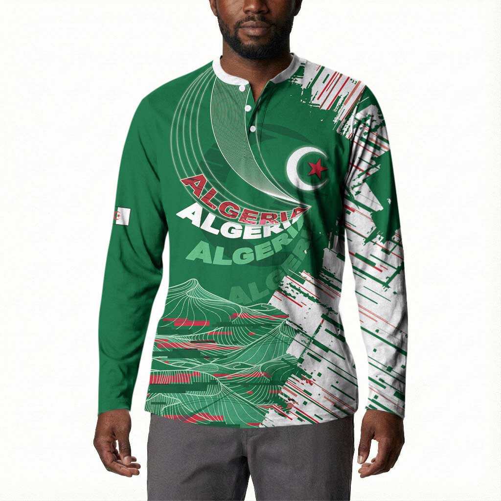 Custom Algeria Football Button Sweatshirt Glitch Effect Desert Lines And Star Crescent