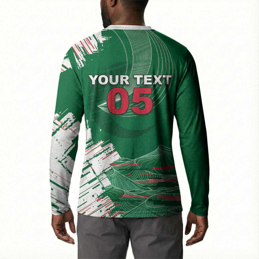 Custom Algeria Football Button Sweatshirt Glitch Effect Desert Lines And Star Crescent