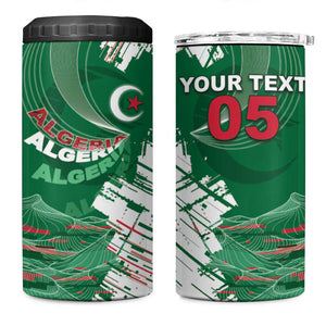 Custom Algeria Football 4 in 1 Can Cooler Tumbler Glitch Effect Desert Lines And Star Crescent