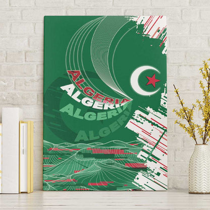 Algeria Football Canvas Wall Art Glitch Effect Desert Lines And Star Crescent