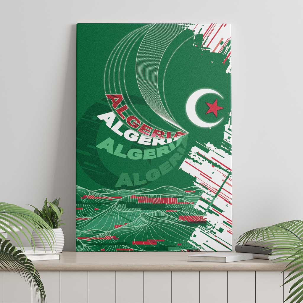 Algeria Football Canvas Wall Art Glitch Effect Desert Lines And Star Crescent