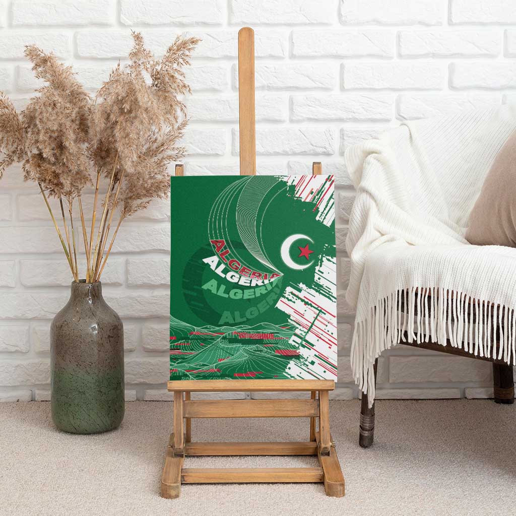 Algeria Football Canvas Wall Art Glitch Effect Desert Lines And Star Crescent