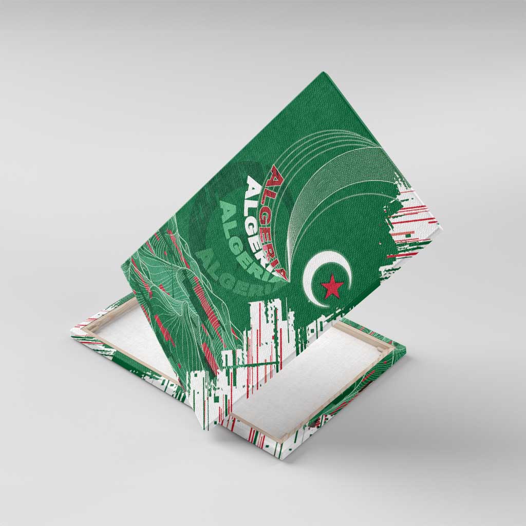 Algeria Football Canvas Wall Art Glitch Effect Desert Lines And Star Crescent