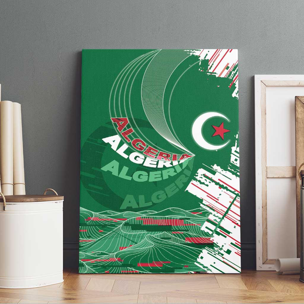 Algeria Football Canvas Wall Art Glitch Effect Desert Lines And Star Crescent