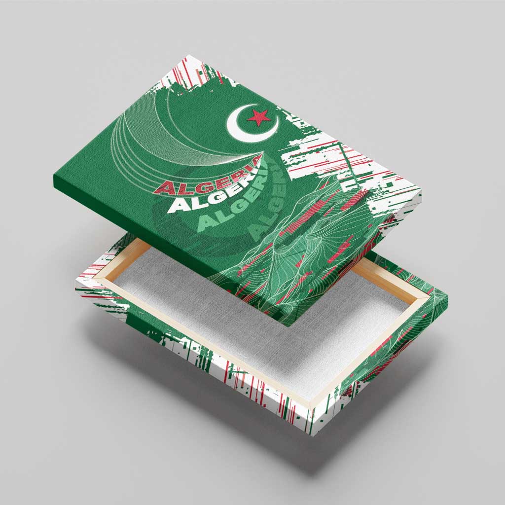 Algeria Football Canvas Wall Art Glitch Effect Desert Lines And Star Crescent