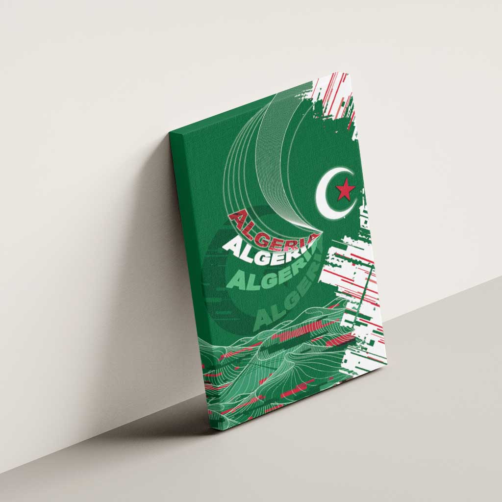 Algeria Football Canvas Wall Art Glitch Effect Desert Lines And Star Crescent