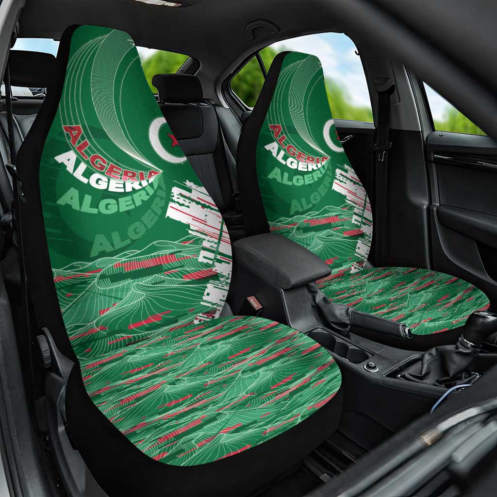 Algeria Football Car Seat Cover Glitch Effect Desert Lines And Star Crescent