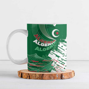 Custom Algeria Football Ceramic Mug Glitch Effect Desert Lines And Star Crescent