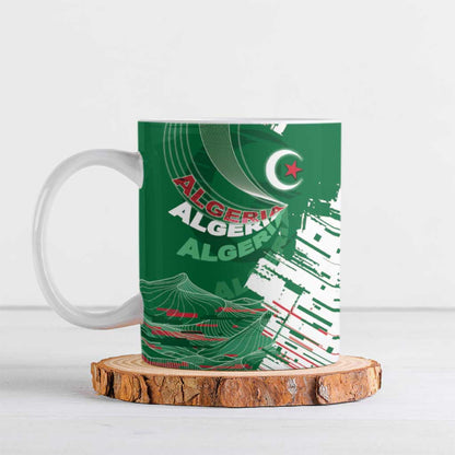 Custom Algeria Football Ceramic Mug Glitch Effect Desert Lines And Star Crescent