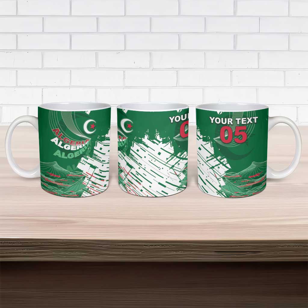 Custom Algeria Football Ceramic Mug Glitch Effect Desert Lines And Star Crescent