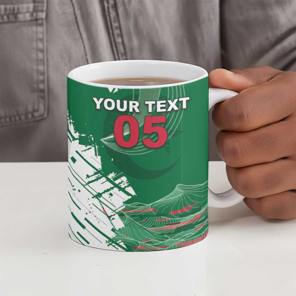 Custom Algeria Football Ceramic Mug Glitch Effect Desert Lines And Star Crescent