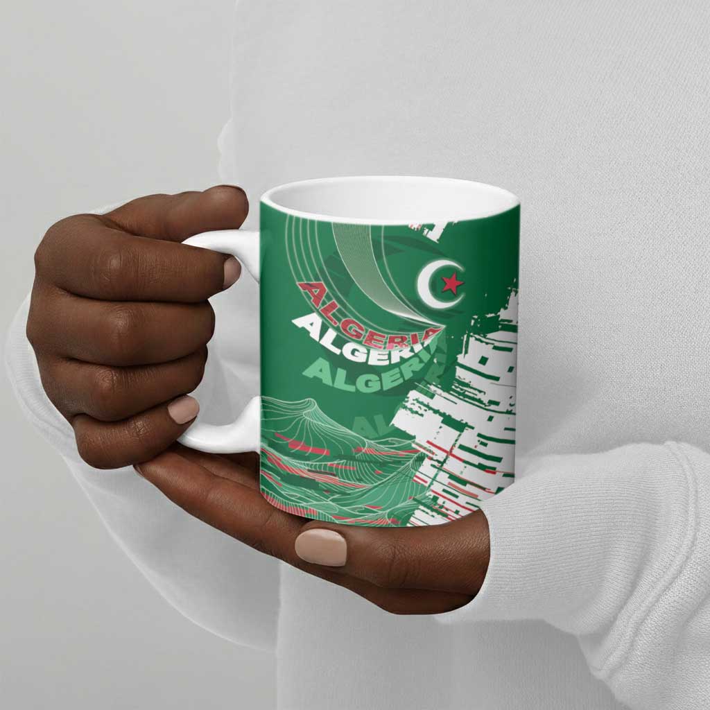 Custom Algeria Football Ceramic Mug Glitch Effect Desert Lines And Star Crescent