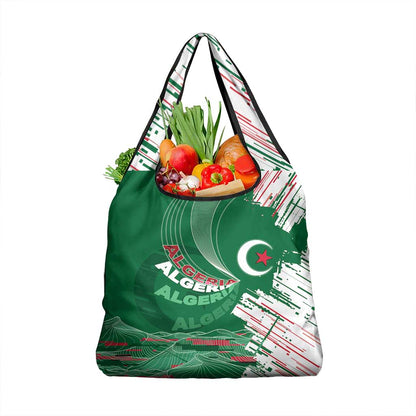 Algeria Football Grocery Bag Glitch Effect Desert Lines And Star Crescent