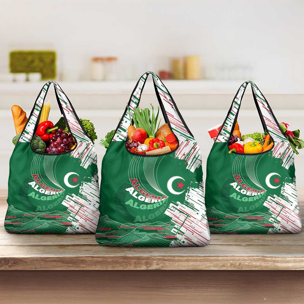 Algeria Football Grocery Bag Glitch Effect Desert Lines And Star Crescent