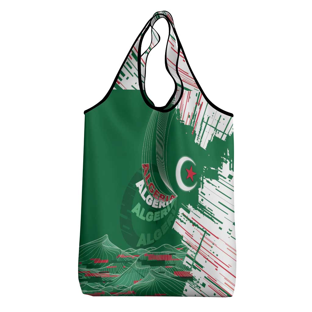 Algeria Football Grocery Bag Glitch Effect Desert Lines And Star Crescent