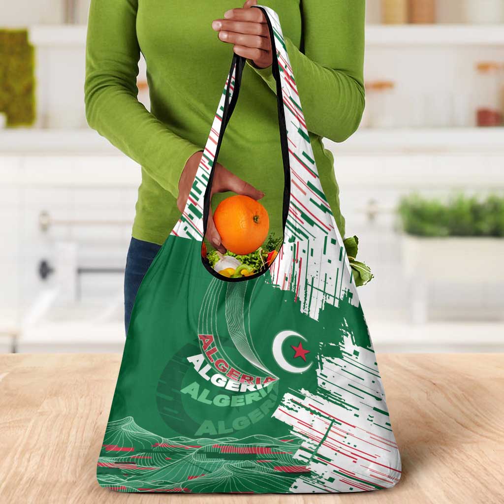 Algeria Football Grocery Bag Glitch Effect Desert Lines And Star Crescent