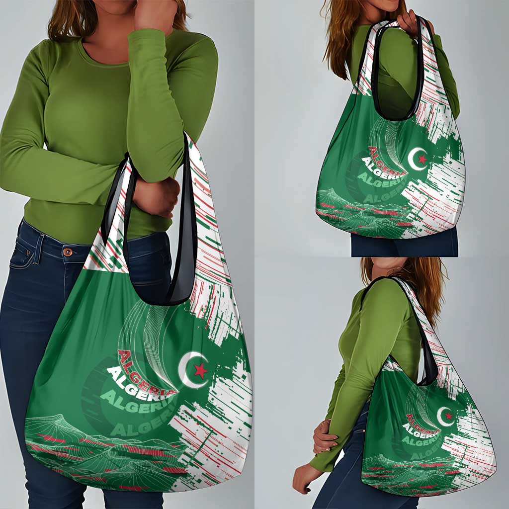 Algeria Football Grocery Bag Glitch Effect Desert Lines And Star Crescent