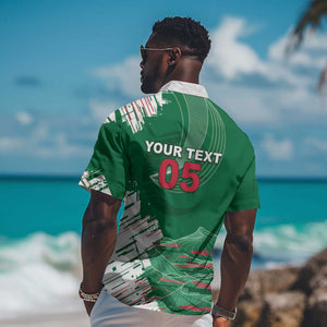 Custom Algeria Football Hawaiian Shirt Glitch Effect Desert Lines And Star Crescent