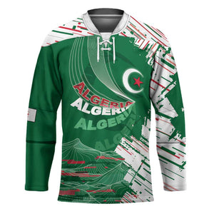 Custom Algeria Football Hockey Jersey Glitch Effect Desert Lines And Star Crescent