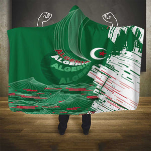 Algeria Football Hooded Blanket Glitch Effect Desert Lines And Star Crescent