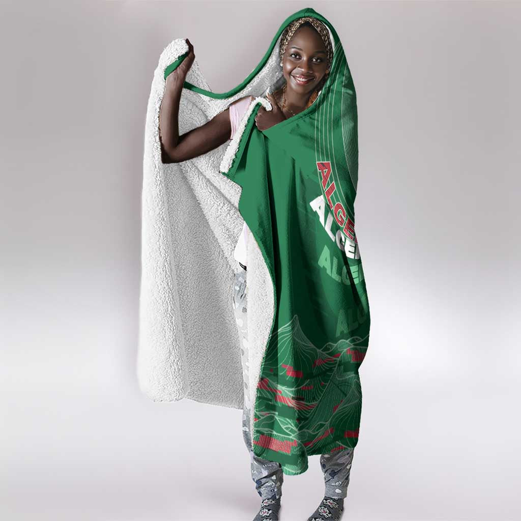 Algeria Football Hooded Blanket Glitch Effect Desert Lines And Star Crescent