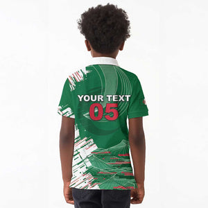 Custom Algeria Football Kid Polo Shirt Glitch Effect Desert Lines And Star Crescent