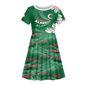 Custom Algeria Football Kid Short Sleeve Dress Glitch Effect Desert Lines And Star Crescent
