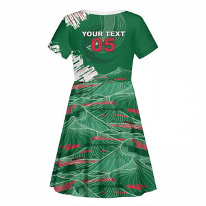Custom Algeria Football Kid Short Sleeve Dress Glitch Effect Desert Lines And Star Crescent