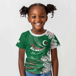 Custom Algeria Football Kid T shirt Glitch Effect Desert Lines And Star Crescent