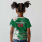 Custom Algeria Football Kid T shirt Glitch Effect Desert Lines And Star Crescent