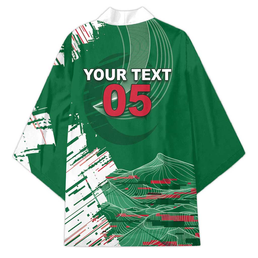 Custom Algeria Football Kimono Glitch Effect Desert Lines And Star Crescent
