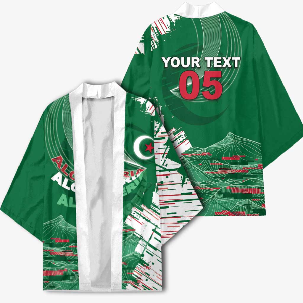 Custom Algeria Football Kimono Glitch Effect Desert Lines And Star Crescent