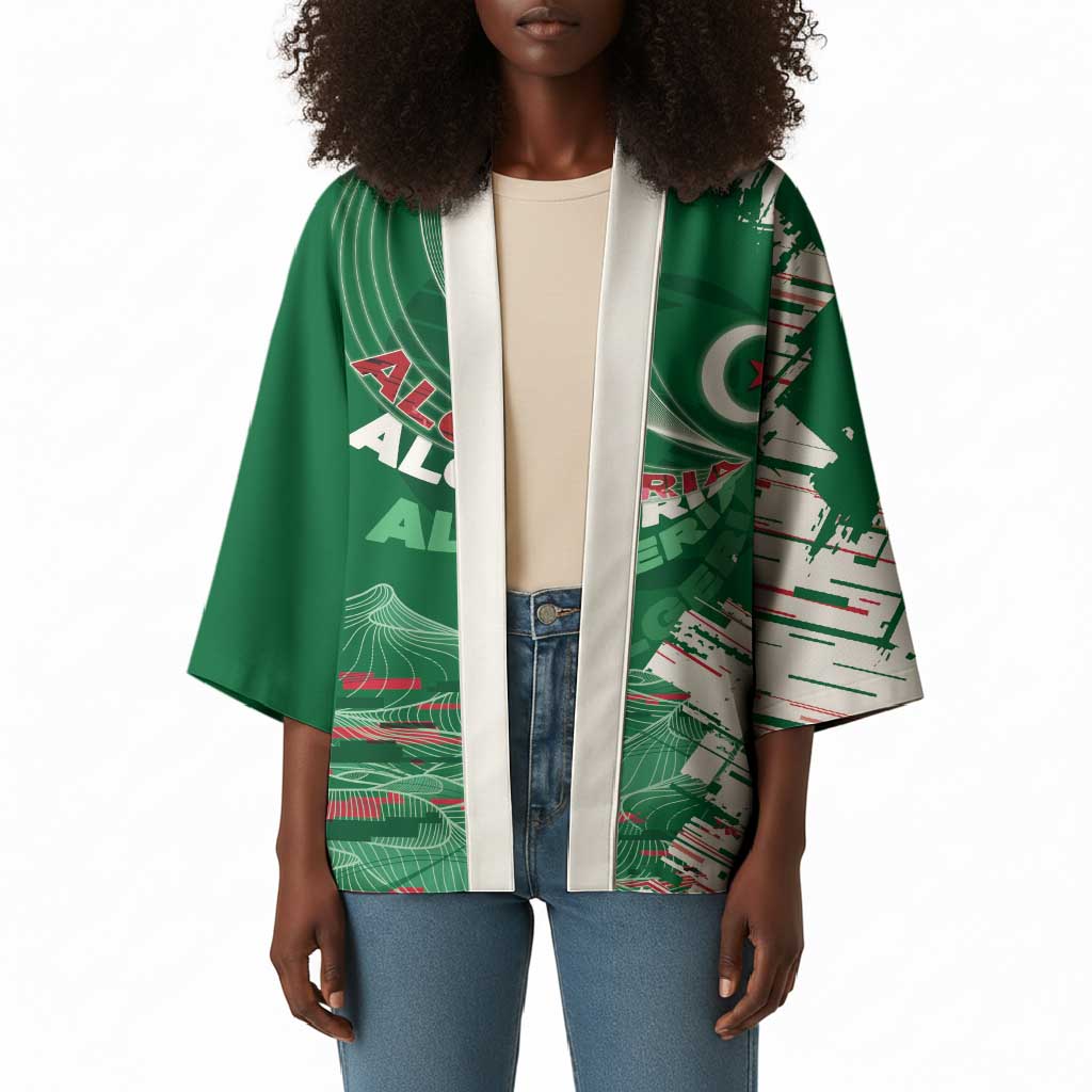 Custom Algeria Football Kimono Glitch Effect Desert Lines And Star Crescent