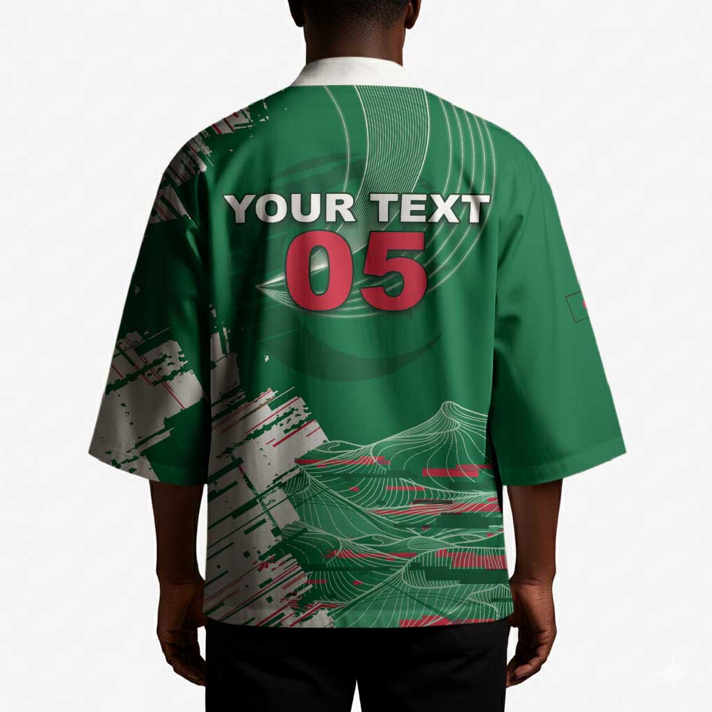 Custom Algeria Football Kimono Glitch Effect Desert Lines And Star Crescent