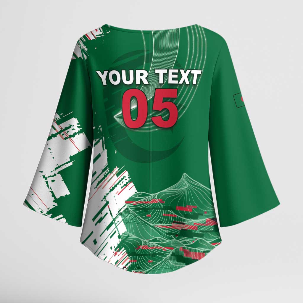 Custom Algeria Football Kimono Sleeve Blouse Glitch Effect Desert Lines And Star Crescent