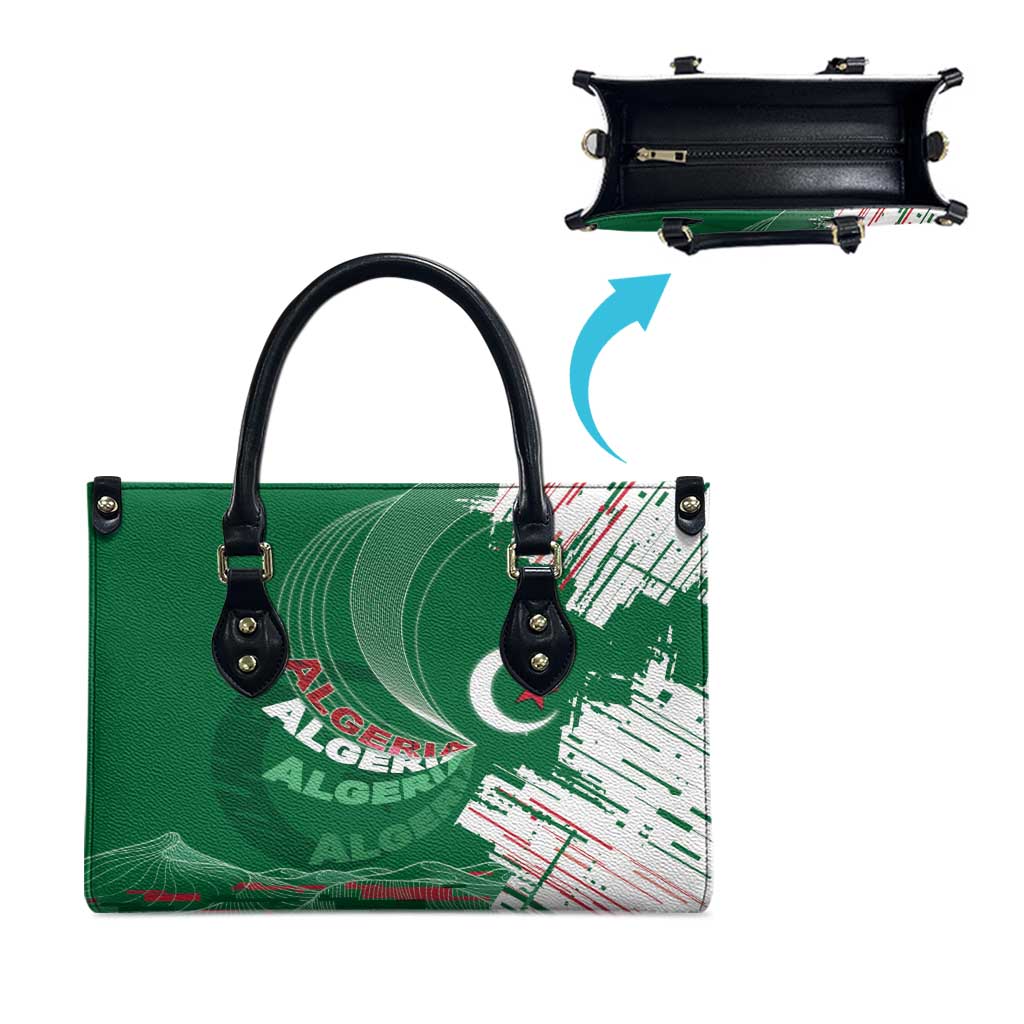 Algeria Football Leather Bag Glitch Effect Desert Lines And Star Crescent