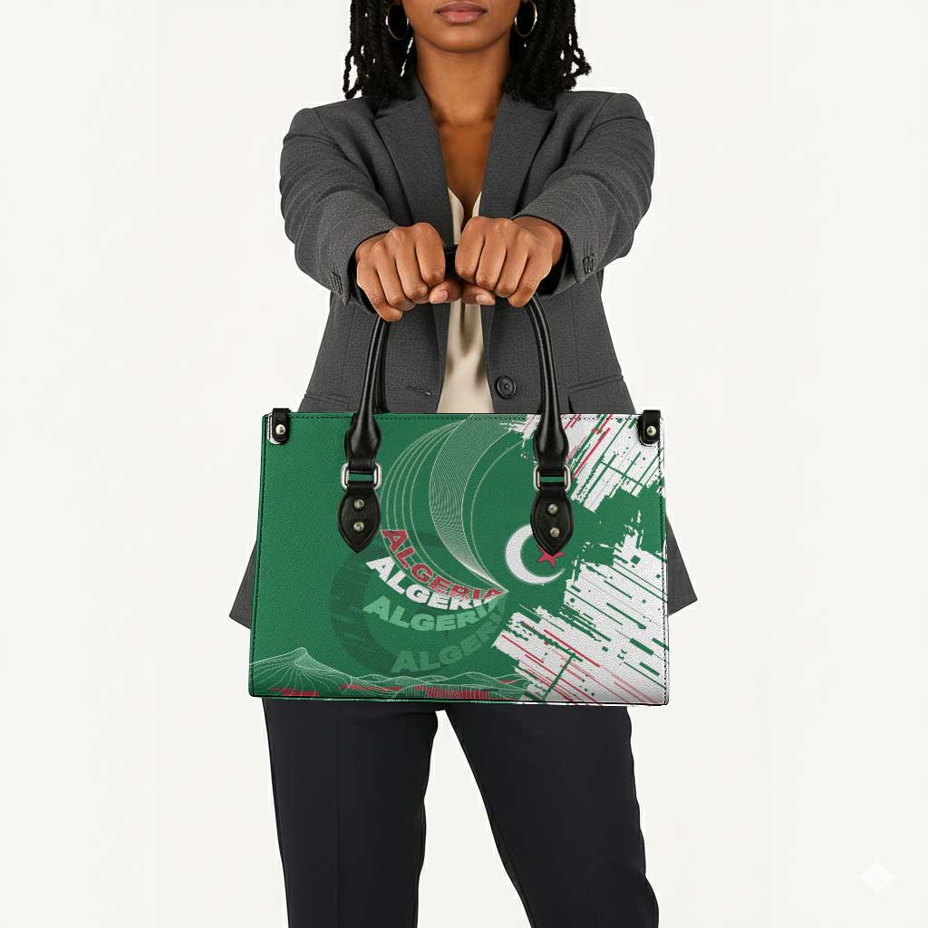 Algeria Football Leather Bag Glitch Effect Desert Lines And Star Crescent