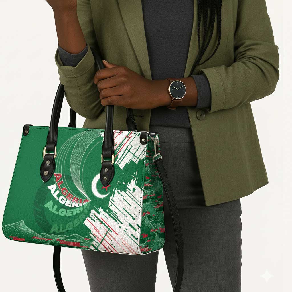 Algeria Football Leather Bag Glitch Effect Desert Lines And Star Crescent
