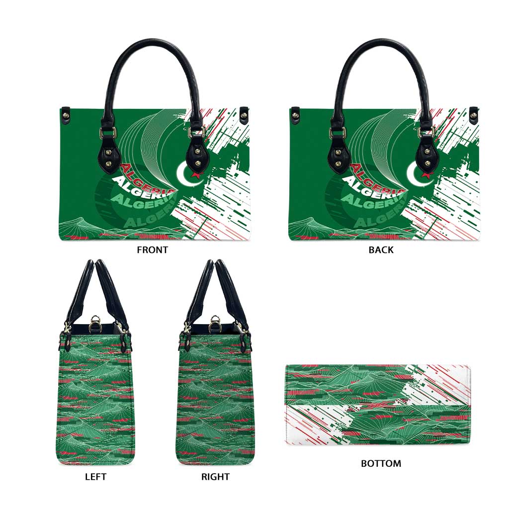 Algeria Football Leather Bag Glitch Effect Desert Lines And Star Crescent
