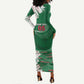Custom Algeria Football Long Sleeve Bodycon Dress Glitch Effect Desert Lines And Star Crescent