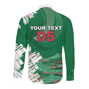 Custom Algeria Football Long Sleeve Button Shirt Glitch Effect Desert Lines And Star Crescent